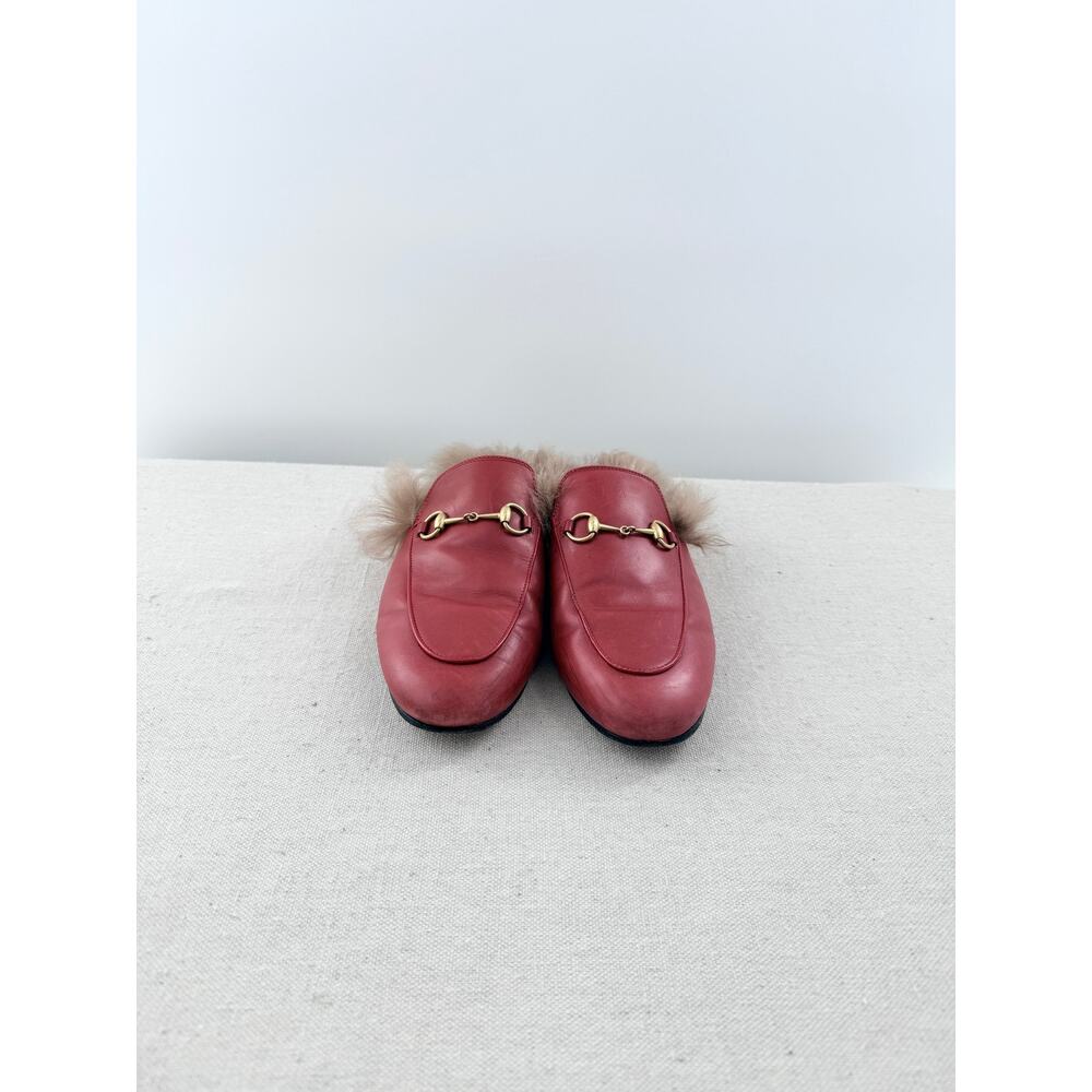 Gucci  Princetown Leather Slip On Flat Mules with Fur Red Women's Size EU 39.5 - Picture 3 of 6